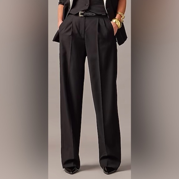 J.Crew Collection Pleated Wide-Leg Tuxedo Pant in Italian wool in Black Size 12 - Picture 1 of 10